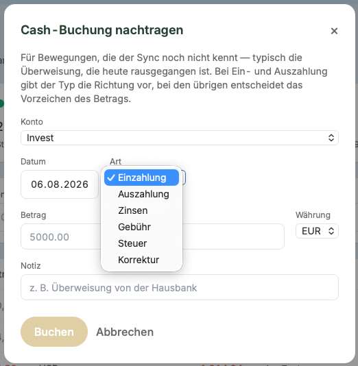 Buchung nachtragen Modal
