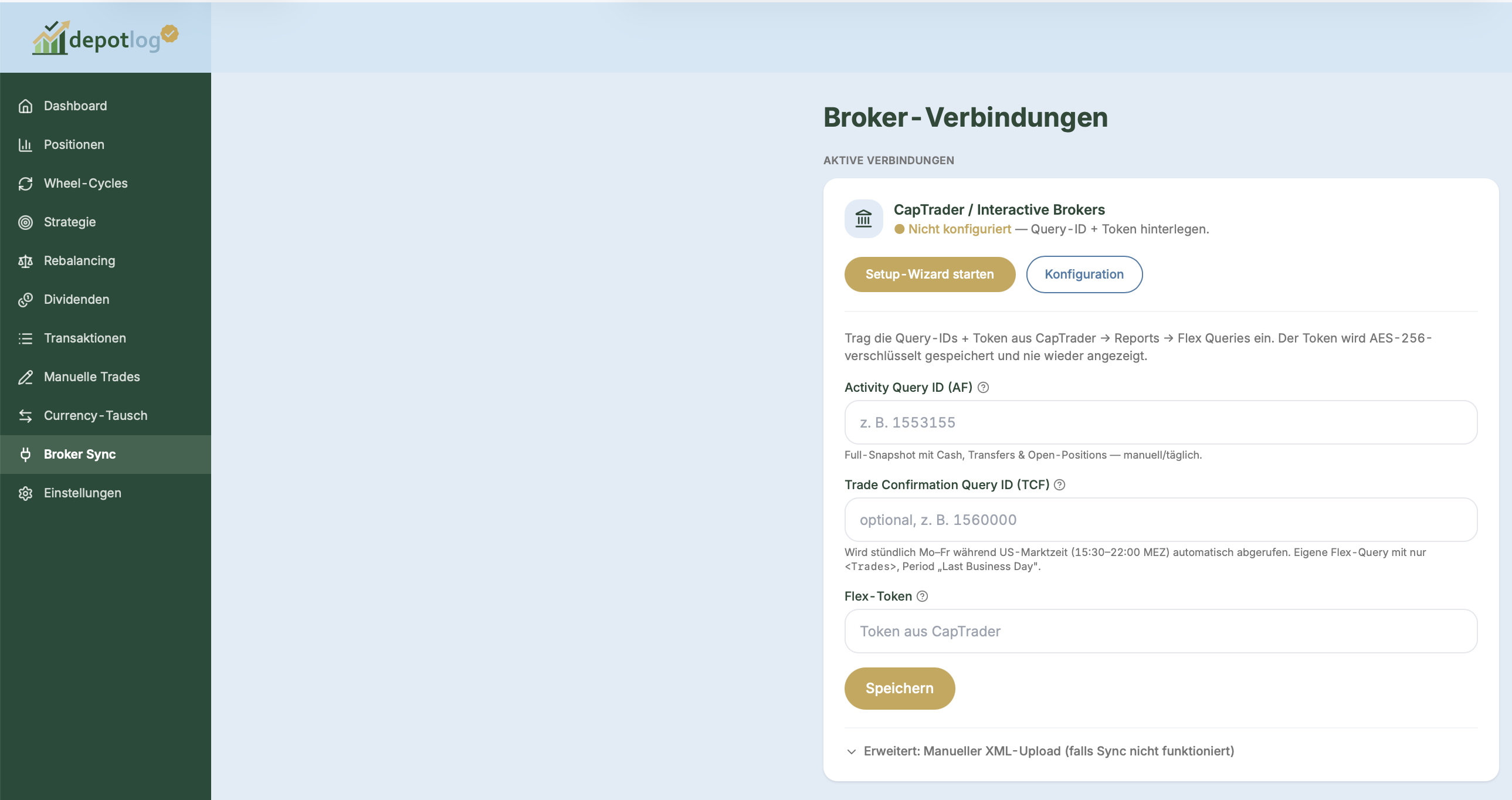 Broker Sync im Depotlog-Menü