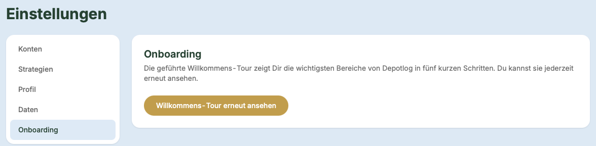 Onboarding-Tab mit Wizard-Buttons