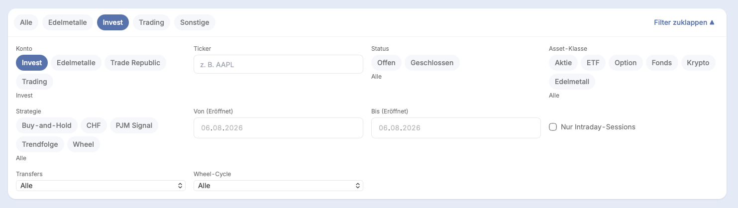 Filter-Panel voll ausgeklappt