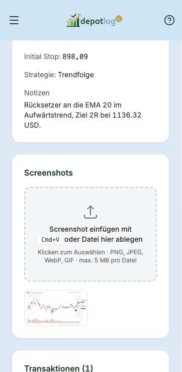 Screenshot an einem Trade, am Handy eingefügt